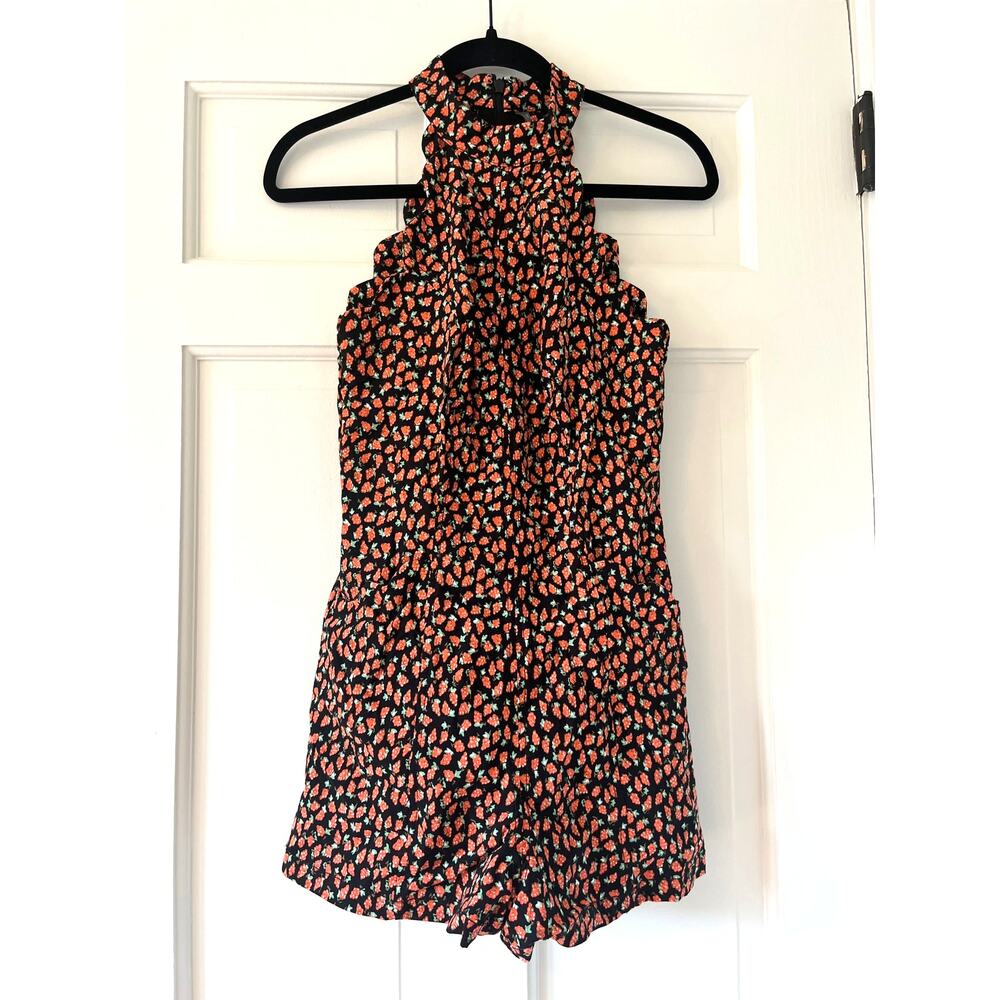 By Anthropologie Strawberry Scallop Halter Magic Fabric Romper US 0 UK 4 🍓 - Picture 2 of 10